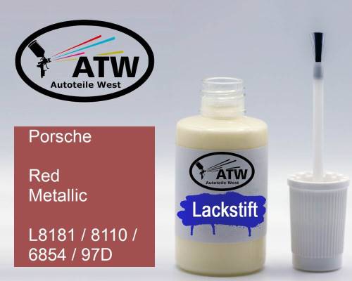 Porsche, Red Metallic, L8181 / 8110 / 6854 / 97D: 20ml Lackstift, von ATW Autoteile West.